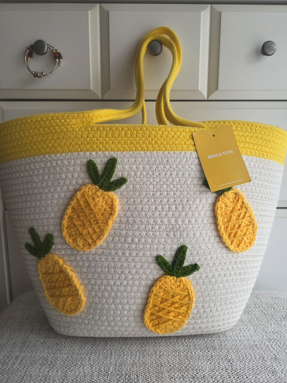 Yellow & White Pineapple Crochet Tote Bag - Picture 2 of 6